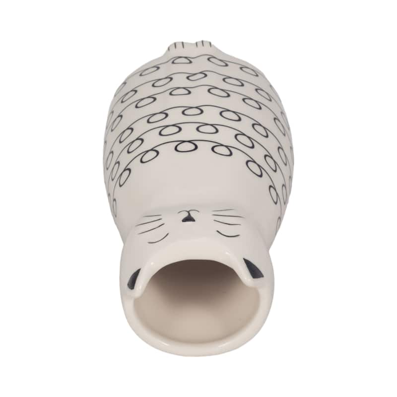 Sagebrook Home Ceramic Figurine - 7-Inch Squiggly Kitty with Unique Vase Opening, White and Black - 4" x 4" x 7"