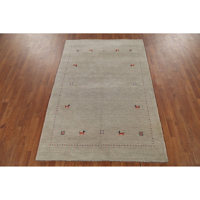 Gabbeh Indian Accent Rug Handmade Oriental Beige Wool Carpet - 3'11"x 5'9"