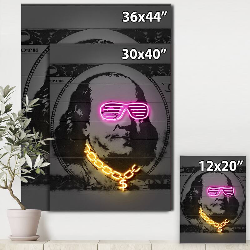 Designart "Benjamin Franklin Neon Rap" Modern & Contemporary Canvas Artwork Print