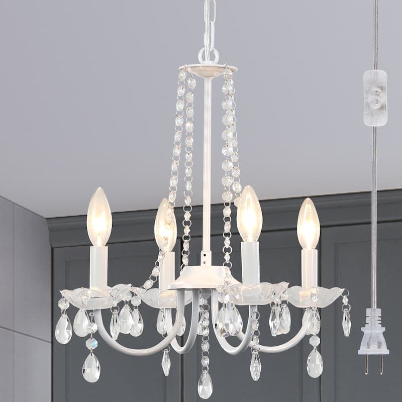 15.74-inch elegant 4-light crystal chandelier with metal frame plug-in - White