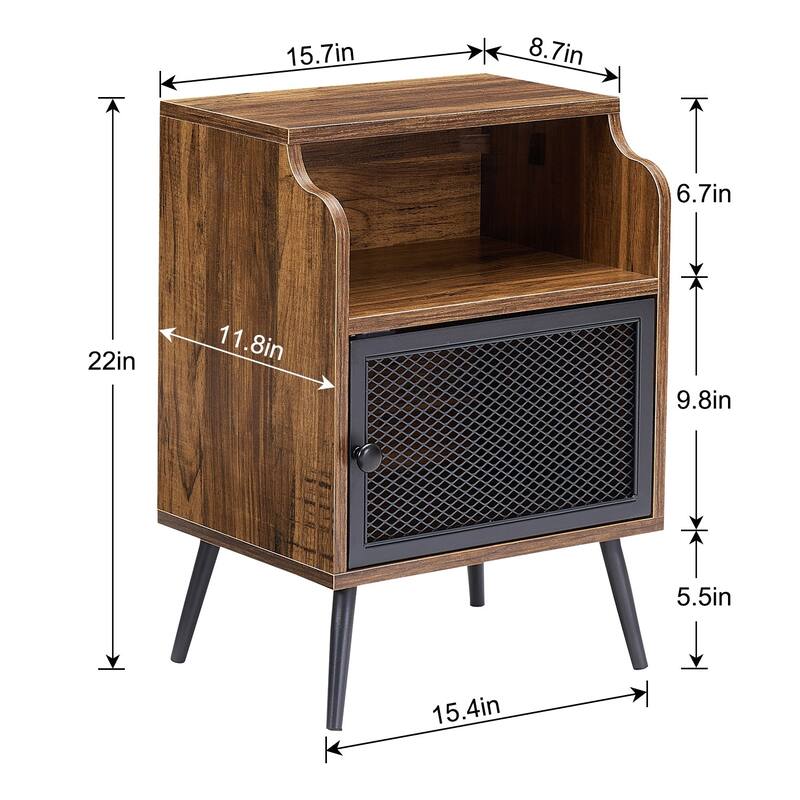 VECELO Mid CenturyEnd Tables with Storage Shelf, Brown Modern Nightstand/Bedside Table/Side Table/Sofa Table