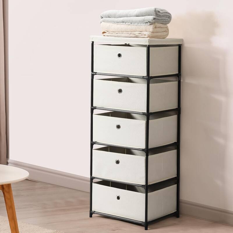 Tall Fabric Drawer Tower with 5 Drawers