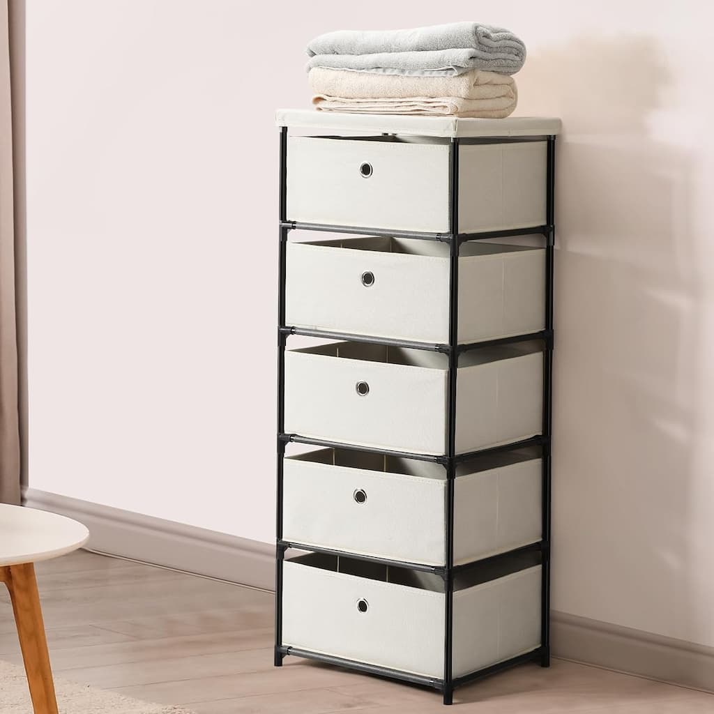 Tall Fabric Drawer Tower with 5 Drawers