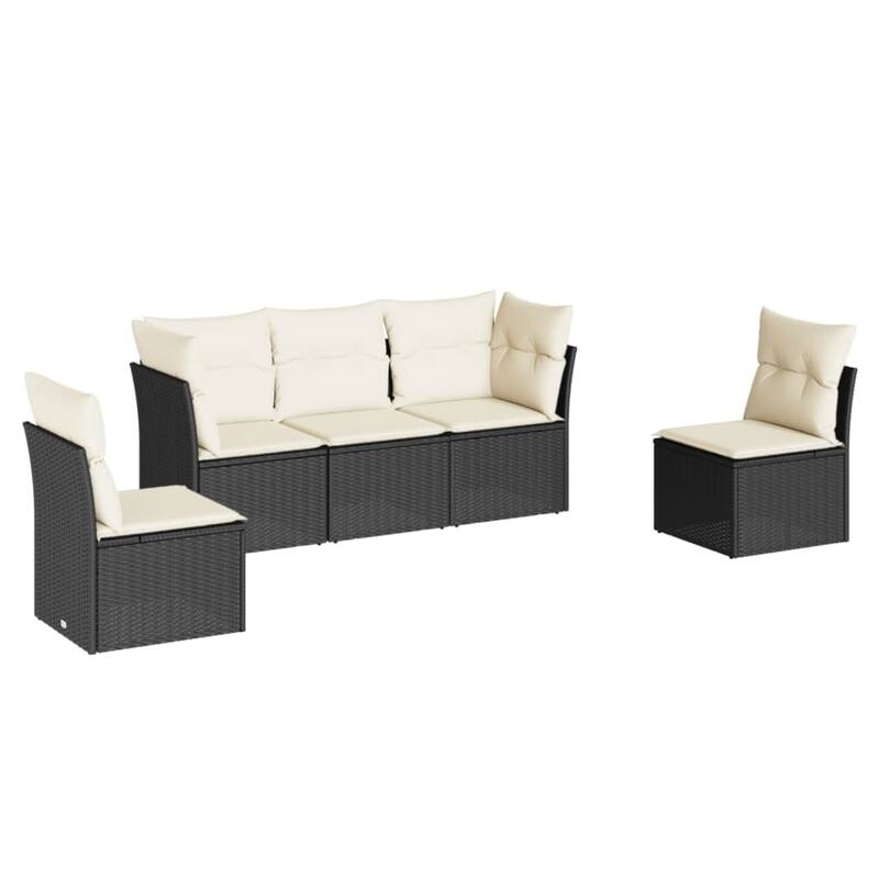 vidaXL Garden Sofa Set Black, Cream White Poly Rattan, Powder-Coated Steel - 24.4 x 24.4 x 27.2