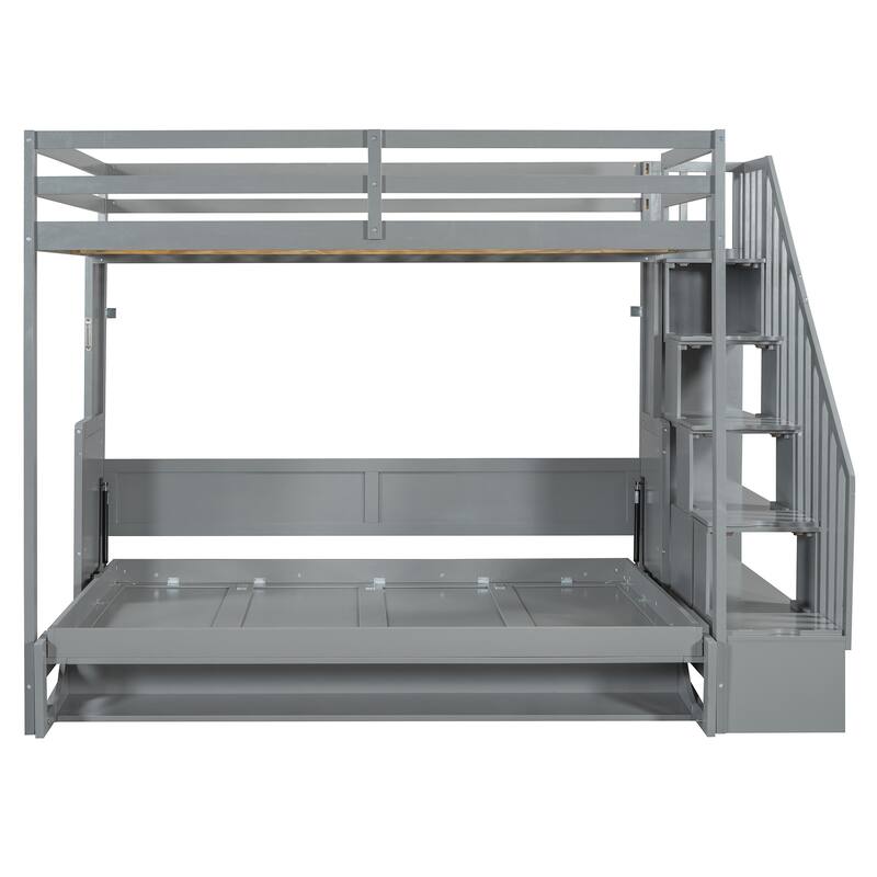 Roomfitters Full Size Murphy Bunk Bed with Hydraulic Lift and Hidden Desk, Convertible Design, Grey