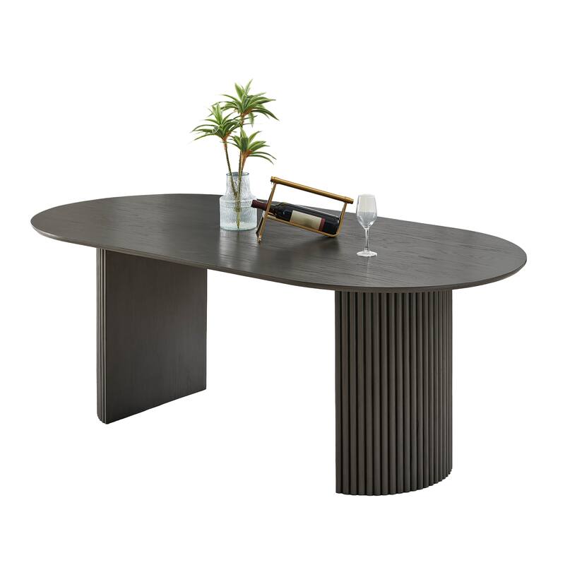 Valencia 80" Oval Gray Oak Finish Dining Table with Dual Pedestal Base - Seats 6