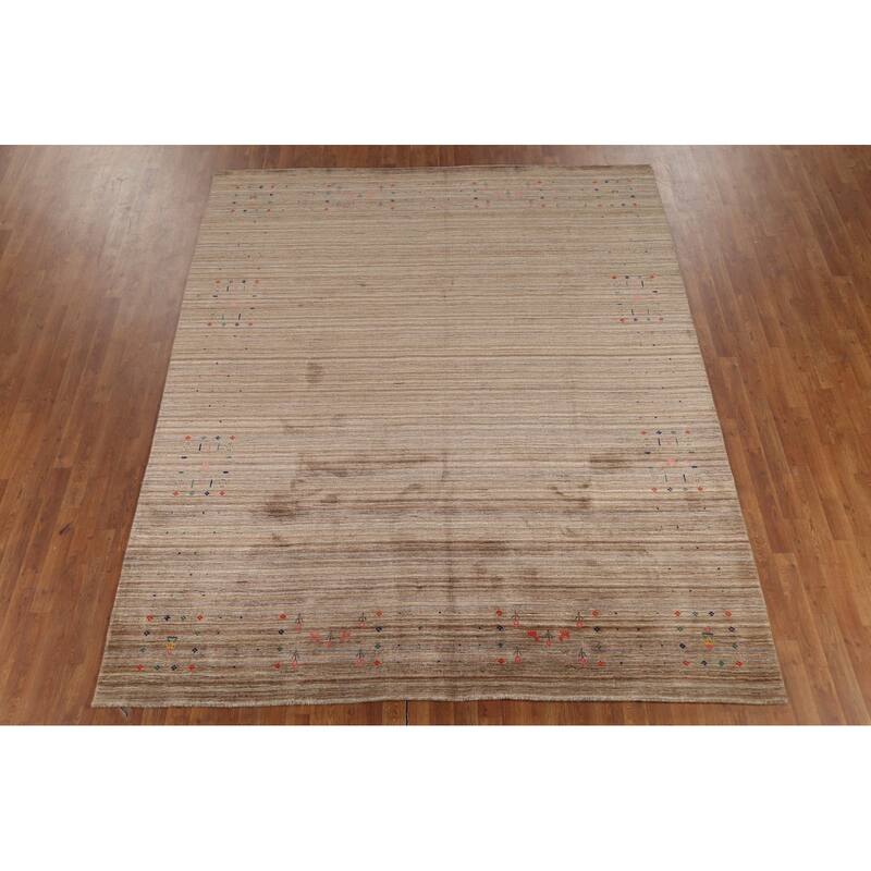 Striped Tribal Gabbeh Indian Area Rug Hand-Knotted Wool Carpet - 8'0"x 9'8"
