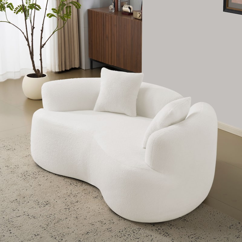 Anmytek Curved Loveseat Sofa 66.93 Inch No-Assembly Teddy Velvet Compact - White