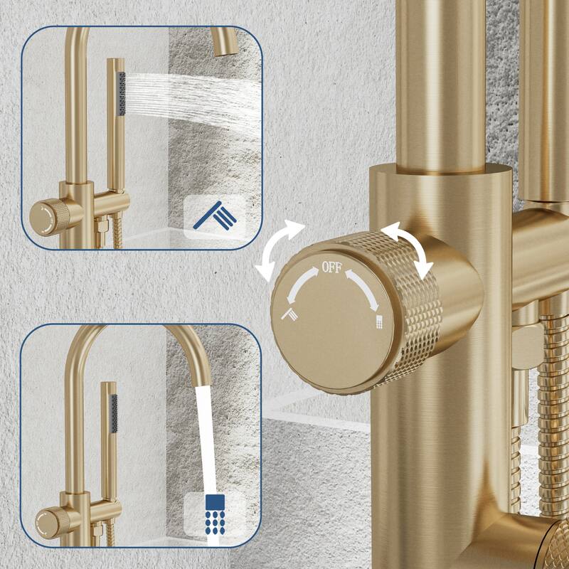 Modland 46'' Outdoor Shower System 316 Stainless Steel Thermostatic Freestanding Poolside Faucet with Swivel Spout - 46'' H