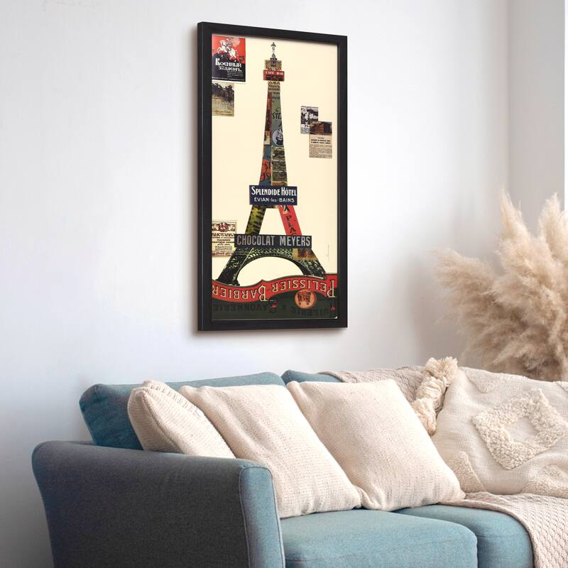 "Eiffel Tower" Alex Zeng's dimensional collage, under glass & a black shadow box frame