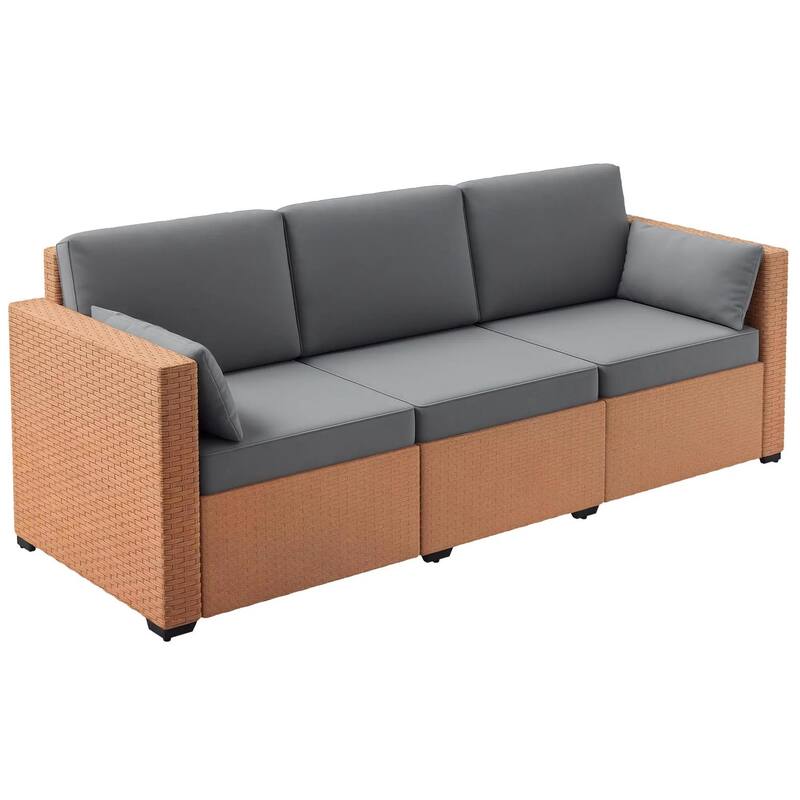 3 Seater Patio Sofa, Deep Seating PE Rattan, All Weather Cushions
