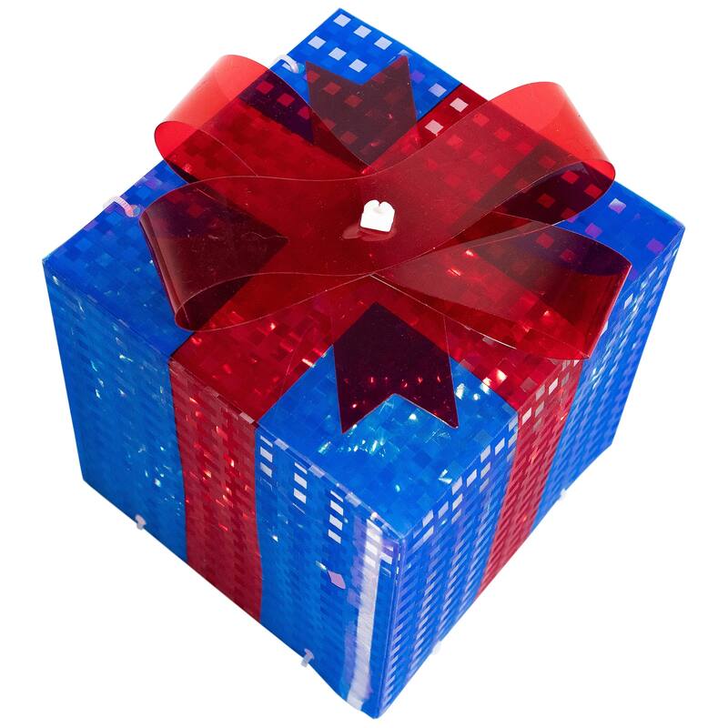 Set of 3 Red Green Lighted Gift Box Outdoor Patio Christmas Decor 10"