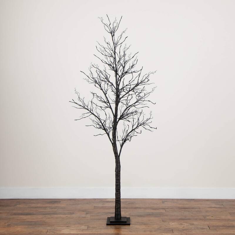 7-ft Pre-Lit Halloween Deluxe Black Twig Artificial Tree