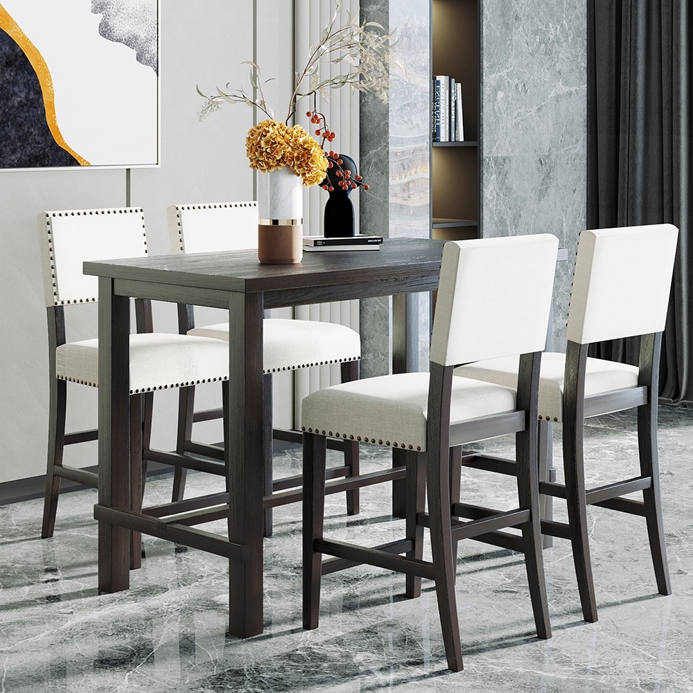 5 Piece Counter Height Dining Set Classic Elegant Table and 4