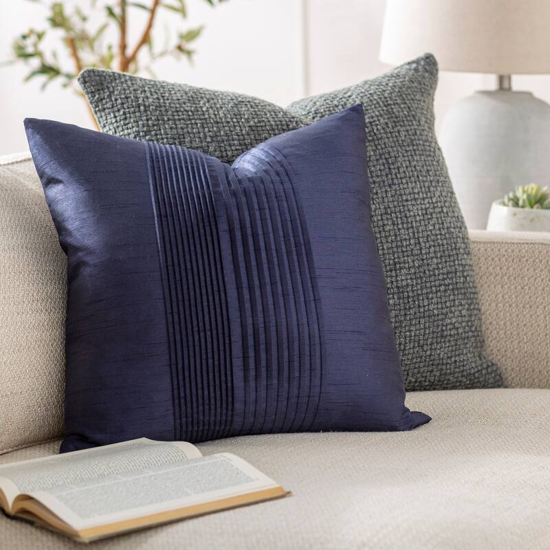 Livabliss Hind Decorative 18-inch Shiny Square Pleated Throw Pillow