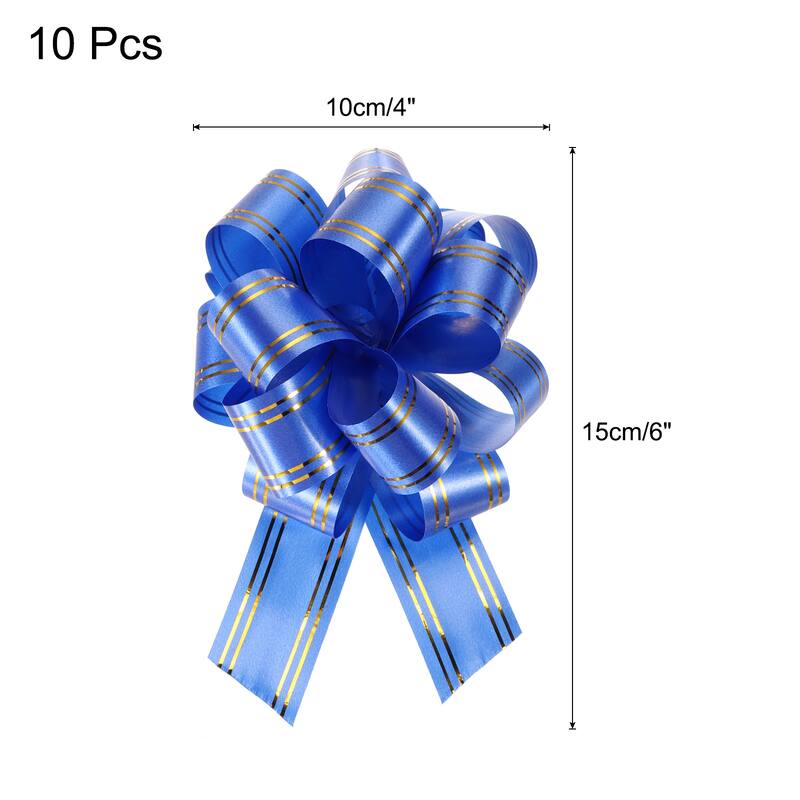 10pcs 4 Inch Large Pull Bow Metallic Gift Wrapping Bows with Gold Edge - Blue
