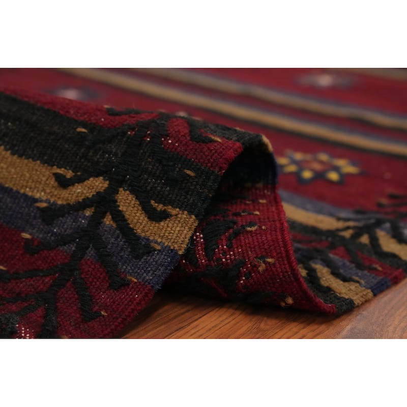 Hand Woven Oriental 100% Wool Carpet Southwestern Tribal Red Kilim Area Rug - 7' 6'' X 6' 1''