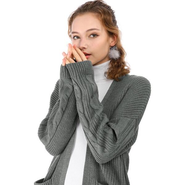 Women Cable Knit Open Front Casual Loose Cardigan Sweater With Pockets Dark Grey Overstock 29037160 M