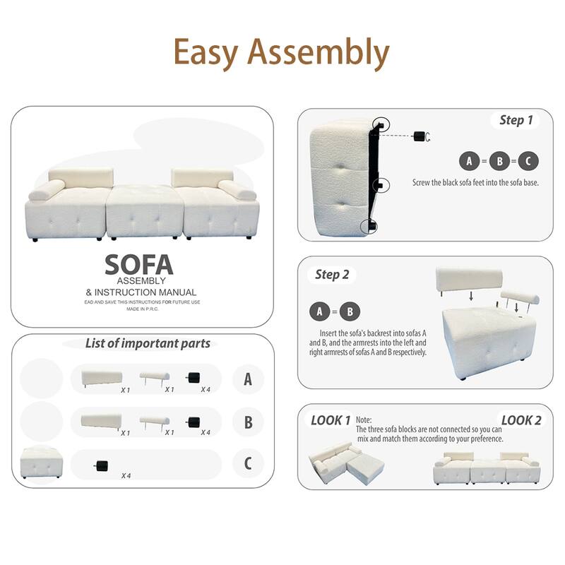 Modular Sectional Sofa, Teddy Fleece Sectional Cloud Couches for Living Room, Modern Sofa DIY Combination Reversible Chaise