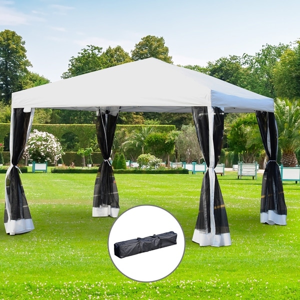 Outsunny 10' x 10' Pop Up Canopy Tent Gazebo with Removable Mesh Sidewall Netting Carry Bag for Backyard Patio Outdoor Beige 