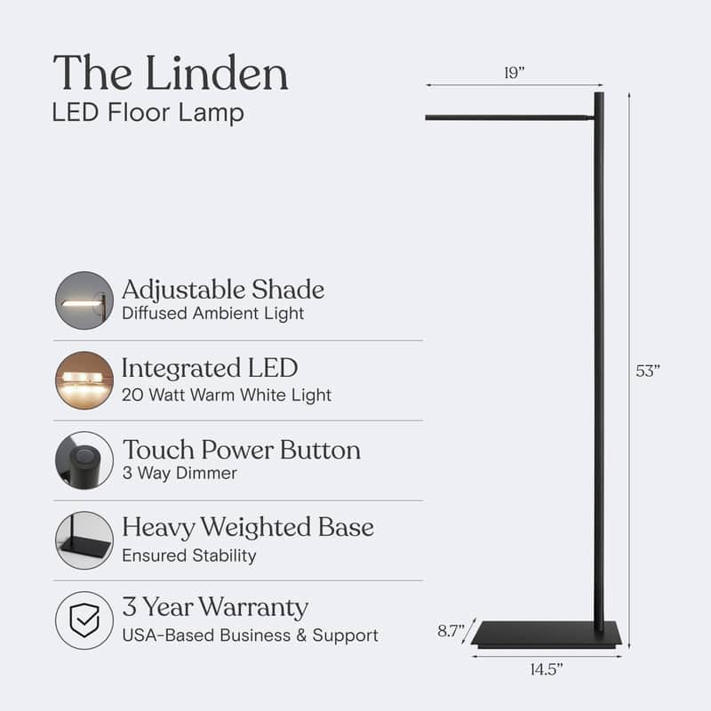 Brightech Linden LED Classic Matte Black Modern Industrial Arc Dimmable Super Bright Floor Lamp with 360º Adjustable Head