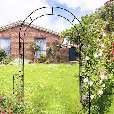 55'' x 94.5'' Black Outdoor Metal Garden Arch Trellis Climbing Plants Support Rose