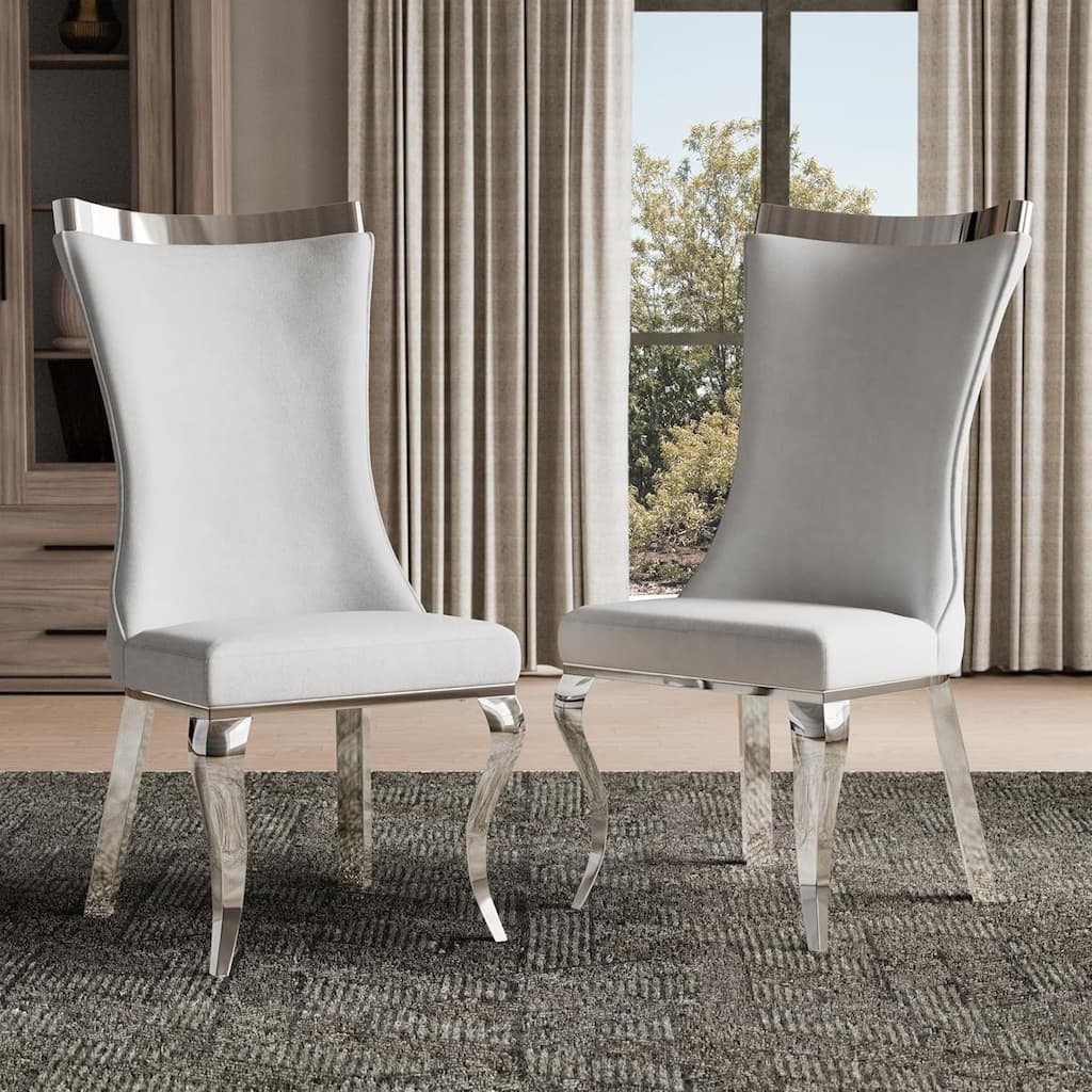 White Finish Glam Dining Side Chairs Set