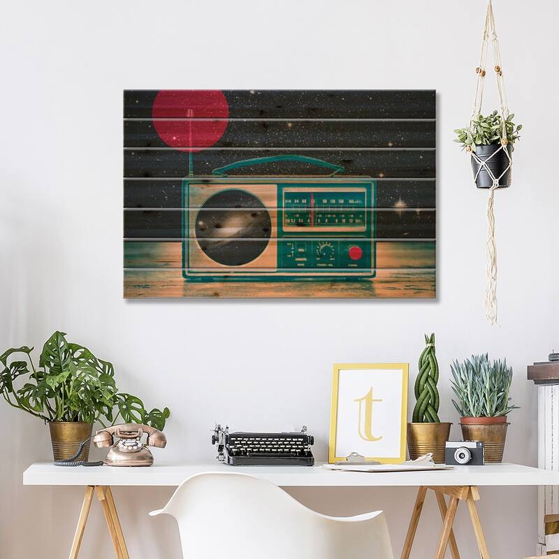 Space Radio Print On Wood by Victor Vercesi - Multi-Color