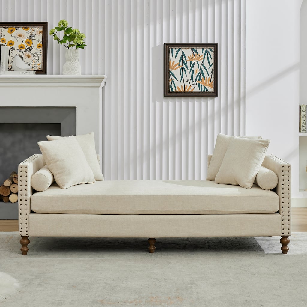 75 Inch Chenille Upholstered Chaise Lounge Indoor