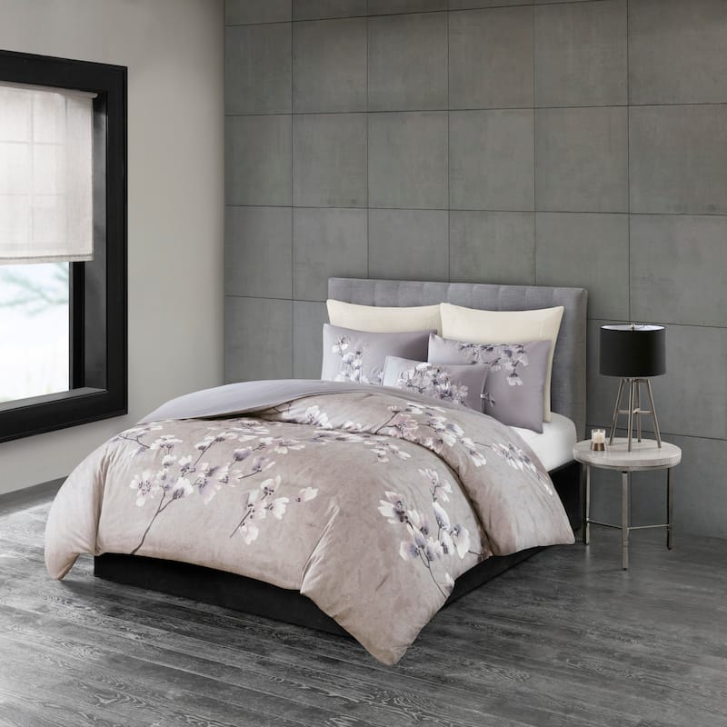 N Natori Sakura Blossom Lilac Cotton Sateen Printed Comforter Set