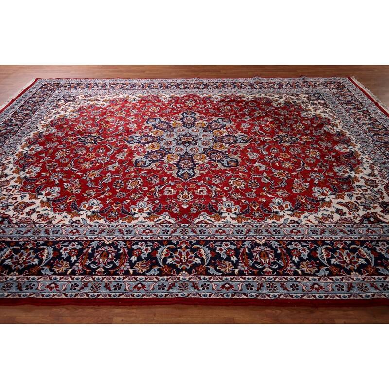Floral Kashan Turkish Rug Machine-Made Bedroom Red Carpet - 9'8" x 12'9"
