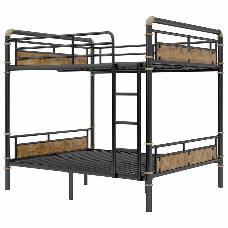 Metal Bunk Bed, Industrial Detachable Bunkbeds with Safety Guard Rails for Teens