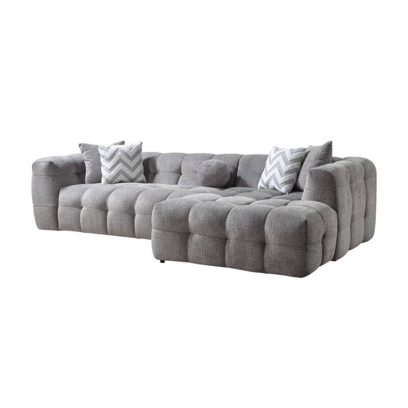 HomeRoots Light Gray Boucle L Shaped Two Piece Sofa and Chaise Sectional With Toss Pillows
