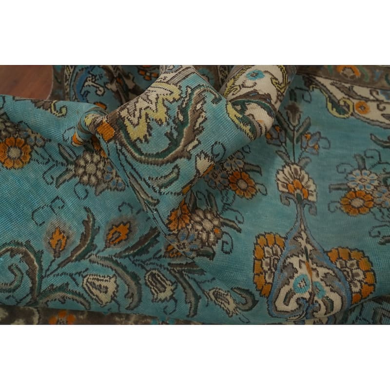 Hand Knotted Oriental 100% Wool Carpet Traditional Floral Navy Blue & Blues Tabriz Area Rug - 11' 0'' X 8' 5''