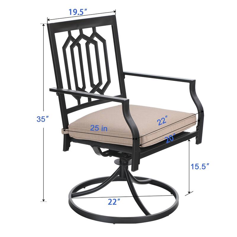 MAISON ARTS 7 Pieces Patio Dining Set, 6 x Swivel Dining Chairs with Cushion and 1 Metal Table with 2.6" Umbrella Hole