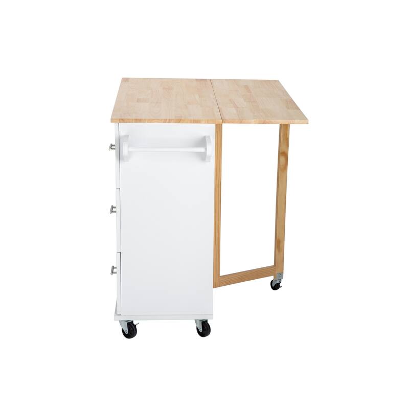 Kitchen Island with Extensible Wood Table Top, Mobile Island Table on Wheels, Kitchen Cart with Adjustable Shelf & 3 Drawers
