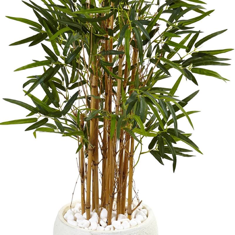 Artificial Tree with Planter - 4ft Indoor Faux Bamboo Tree - White Planter - Realistic Decorative Tree