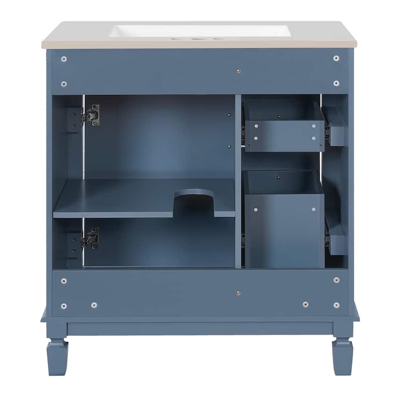 30" Bathroom Vanity with Ceramic Sink, Bathroom Storage Cabinet with 2 Drawers and Adjustable Shelf