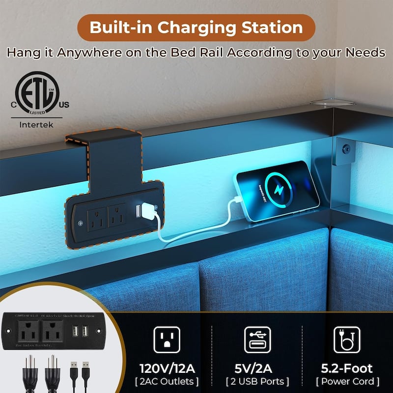 Daybed with 2 Drawers Platform Bed Frame LED Light Charging Station