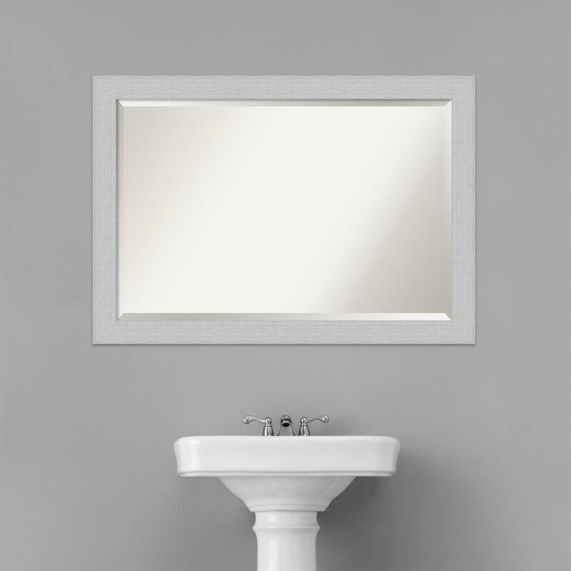 Beveled Wood Bathroom Wall Mirror - Shiplap White Frame