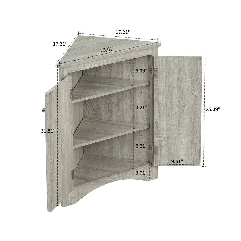 Modern Stylish Triangle Corner Storage Cabinet with Two Adjustable Internal Shelves