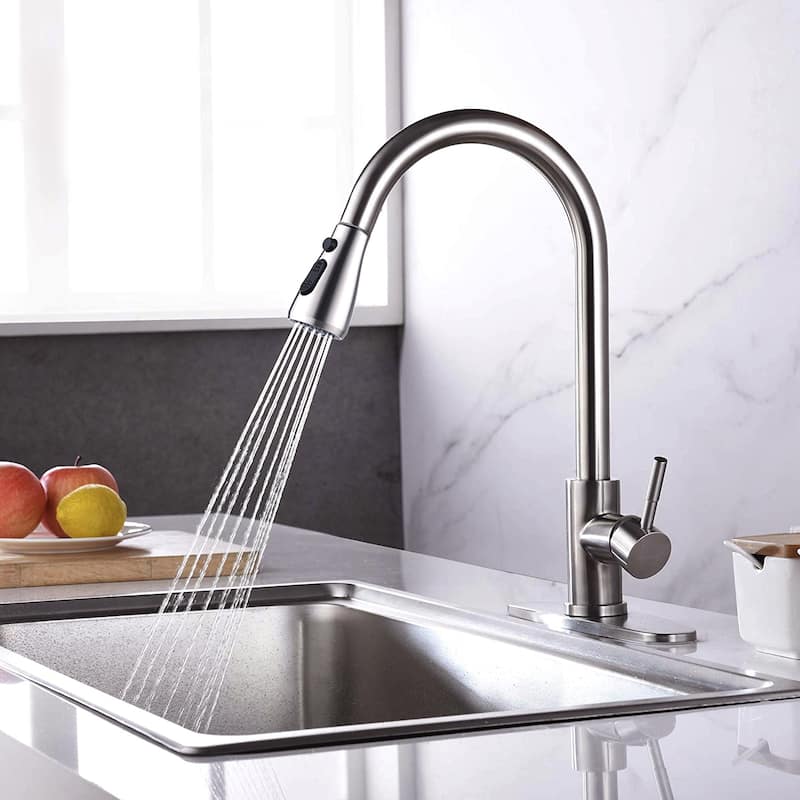 BATHLET Single Handle High Arc Pull Out Kitchen Faucet with Pull Down Sprayer