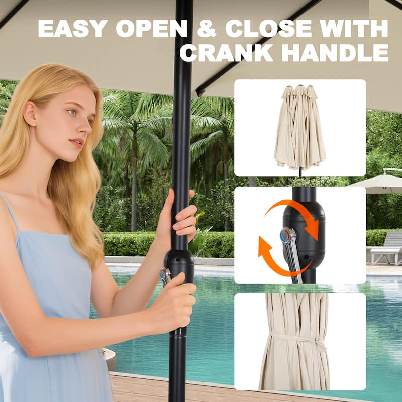 15FT Double-Sided Patio Umbrella with Umbrella Base and 2 Sandbags