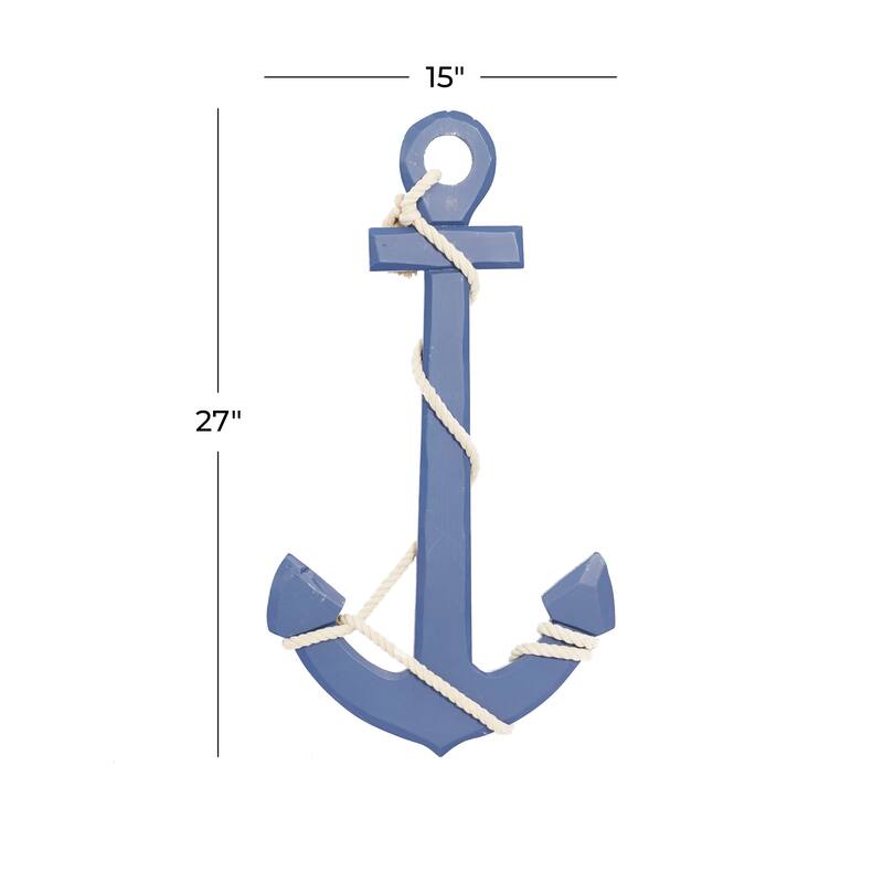 Wood Anchor Home Wall Decor with Twisted Rope - White or Blue - Roche River Decor