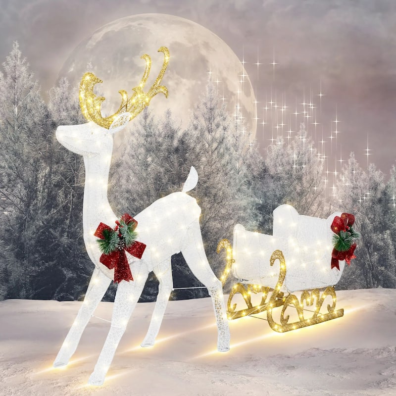 Futzca Lighted Christmas Reindeer & Sleigh, Outdoor Angel Christmas Decoration