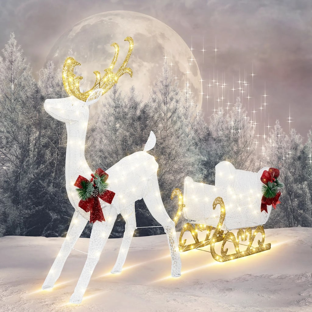 Futzca Lighted Christmas Reindeer & Sleigh, Outdoor Angel Christmas Decoration