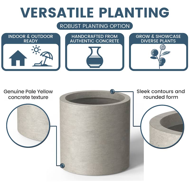Tall Concrete Round Plant Pots / Large Indoor and Outdoor flower Planters
