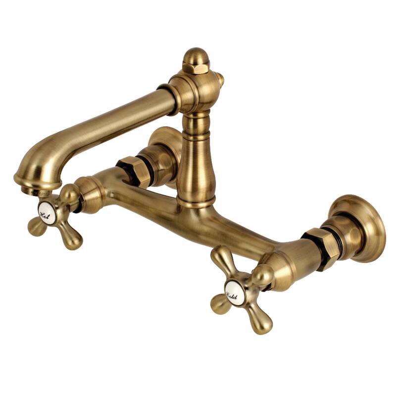 Kingston Brass English Country Two-Handle 2-Hole Wall Mount Bathroom Faucet - Antique Brass