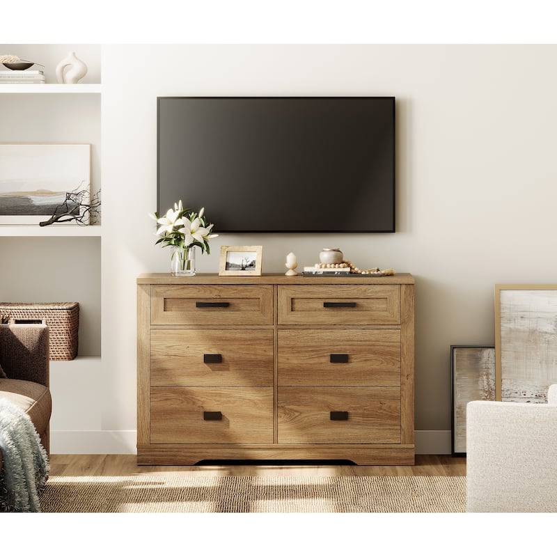 Wooden Dresser for Bedroom with 6 Drawers, 2 in 1 12 Drawer Farmhouse Storage Cabinet