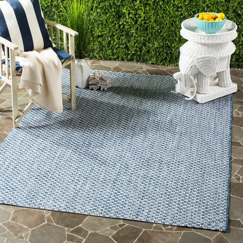 SAFAVIEH Courtyard Judi Indoor/ Outdoor Patio Backyard Rug - 6'7" x 9'6" - Blue/Light Grey